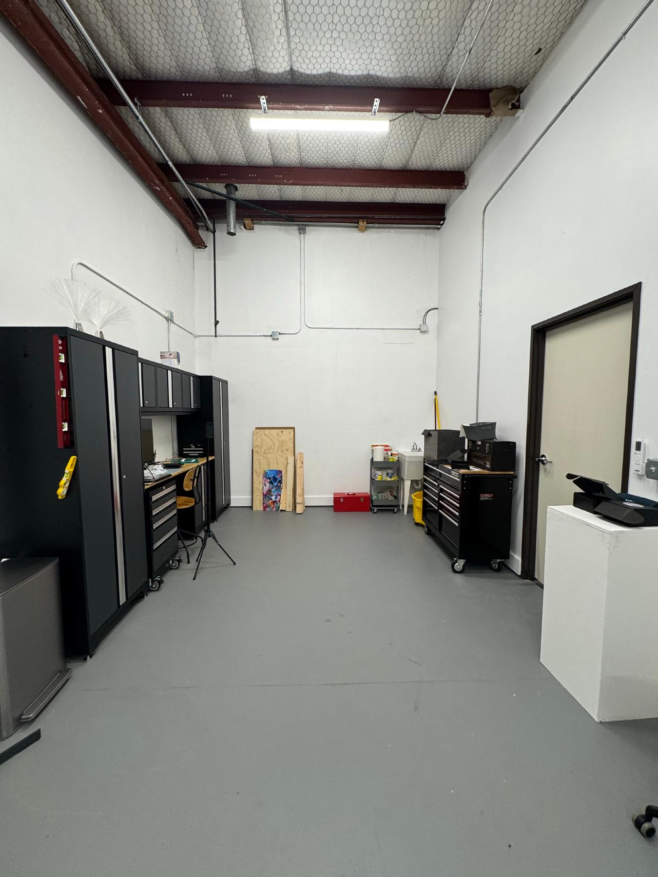 Completed workshop floor and organized workspace